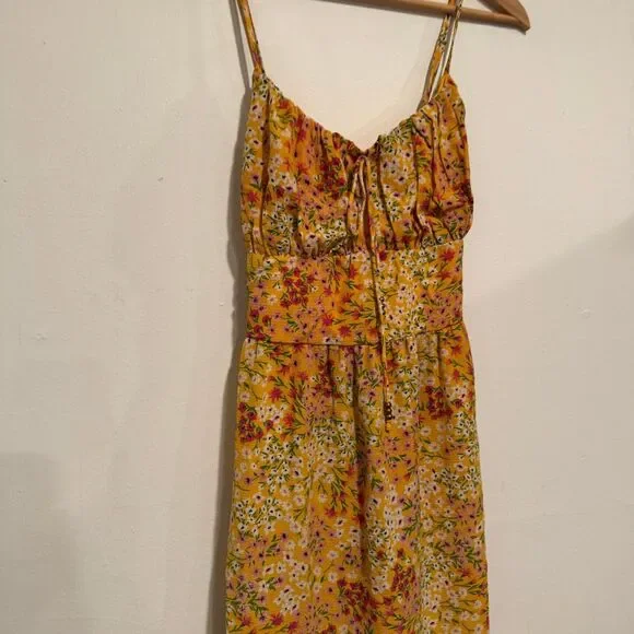 BCBG Paris Womens Dress MilkMaid Midi Mustard Size Medium Floral - Picture 3 of 8